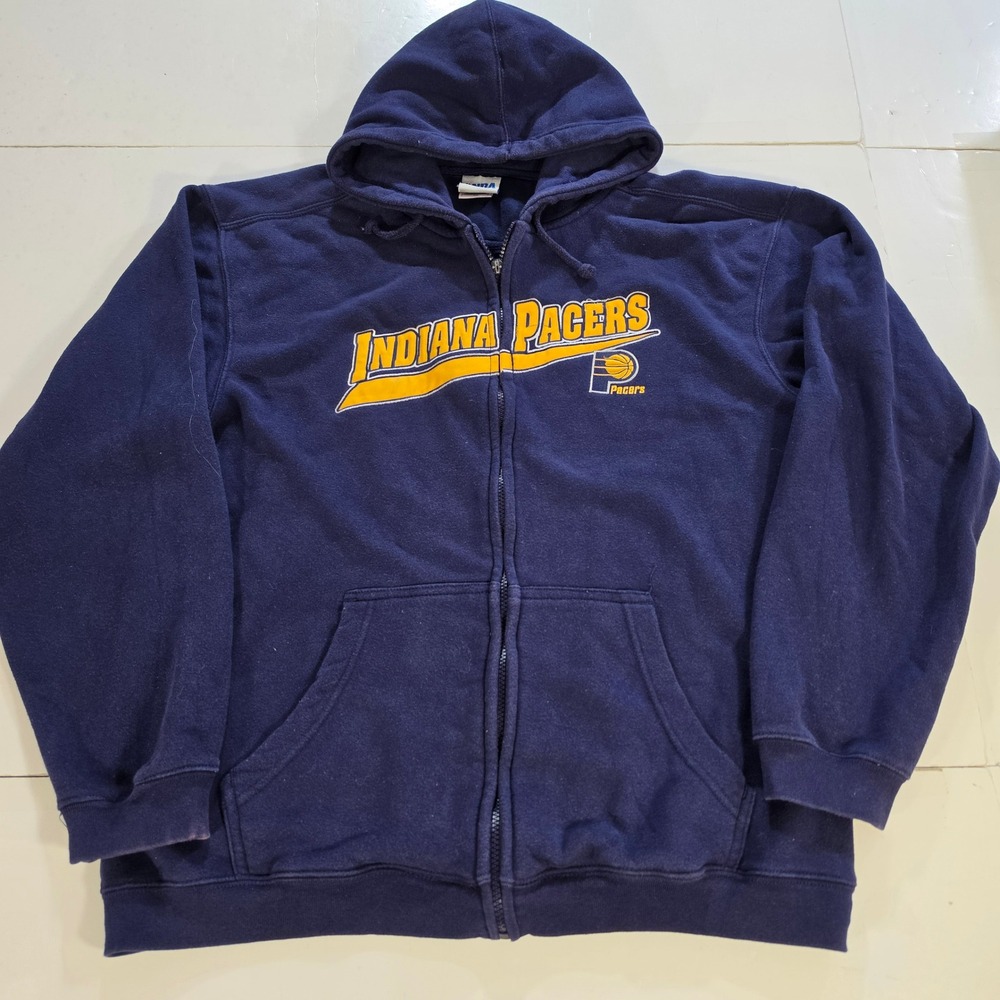 NBA Indiana Pacers Full Zip Hoodie Navy Blue Fleece Sweatshirt Large